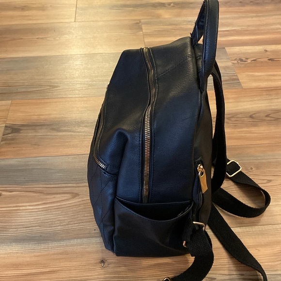 Designer Look Black Faux Leather Quilted Backpack Purse - Picture 5 of 13